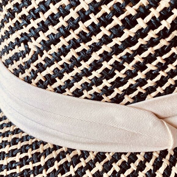 Two Tone Wide Brim Pork Pie Weave Straw Sun Boater Hat - NEW - Picture 2 of 6